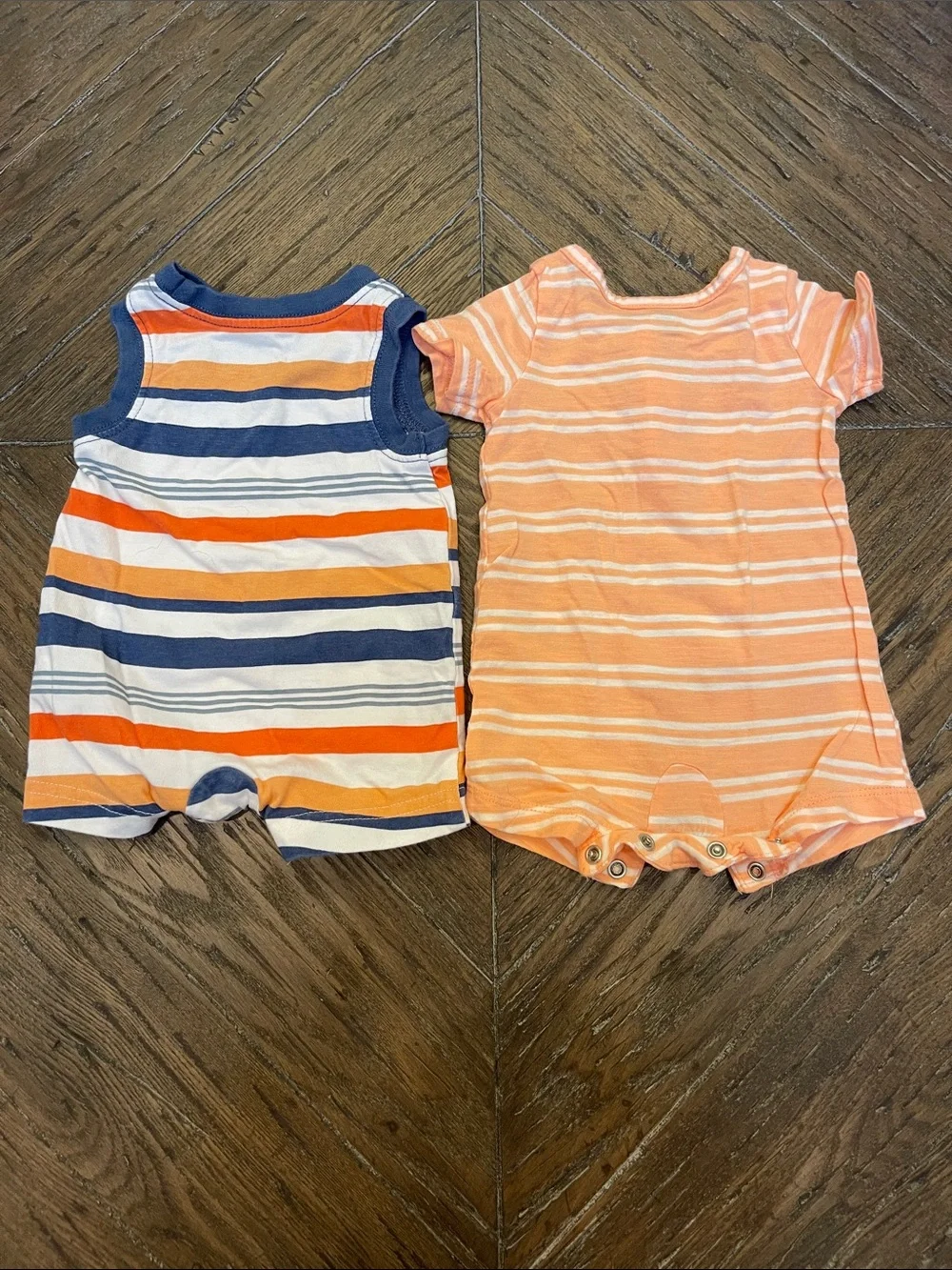 Just one You  Navy and Orange Striped Baby Bodysuits